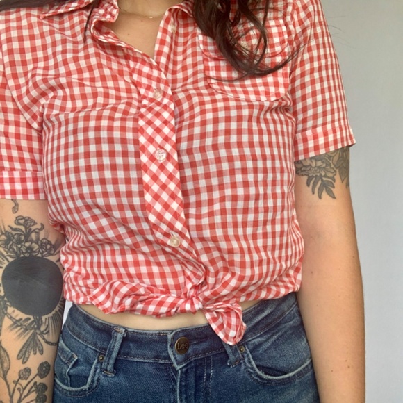 Vintage Sears Red Plaid Rockabilly Button Down - Picture 3 of 7